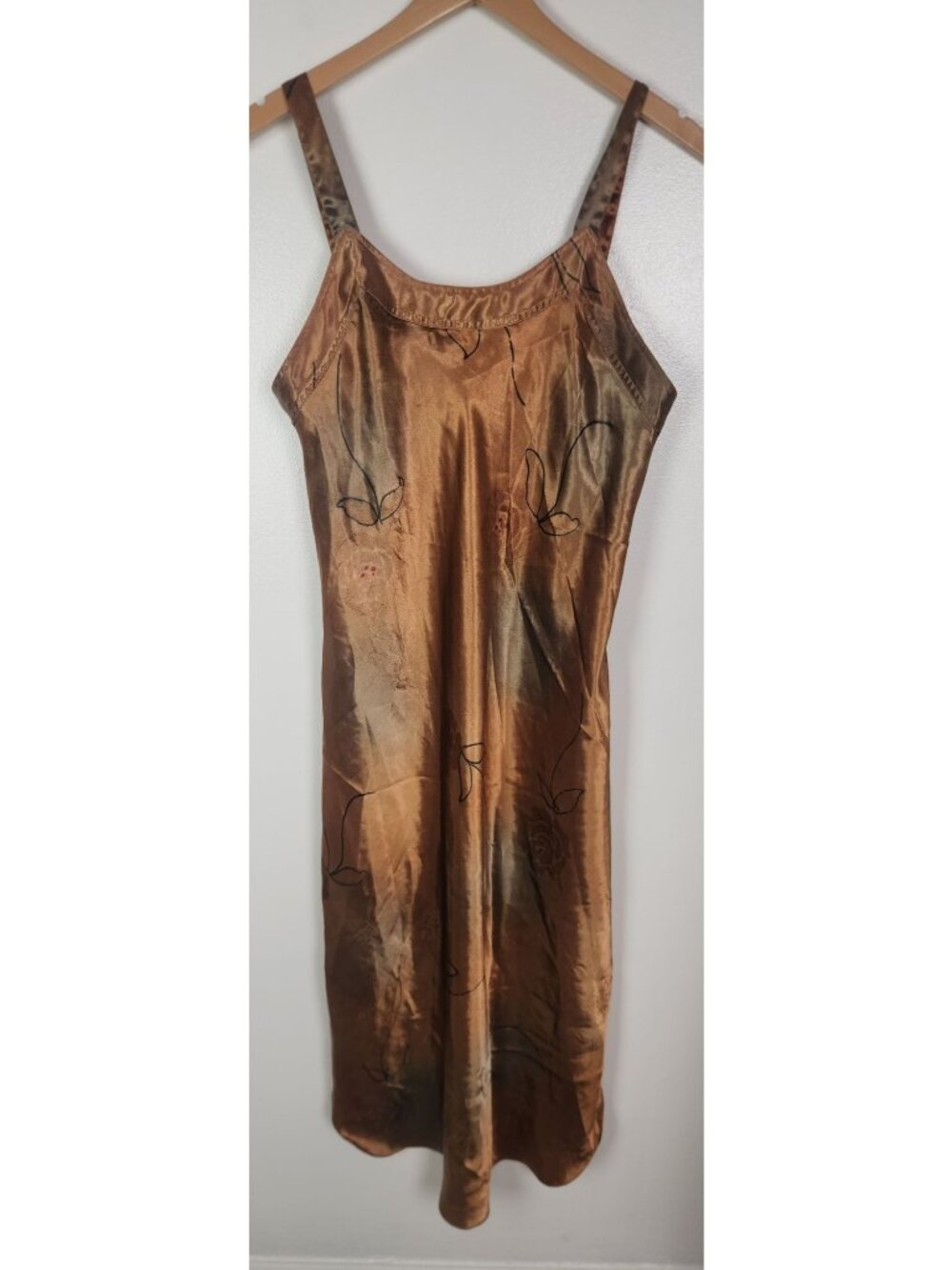 Vtg. Lauren Alexandra Intimated Women's Sz. M Satin Midi Floral Slit Dress Slip